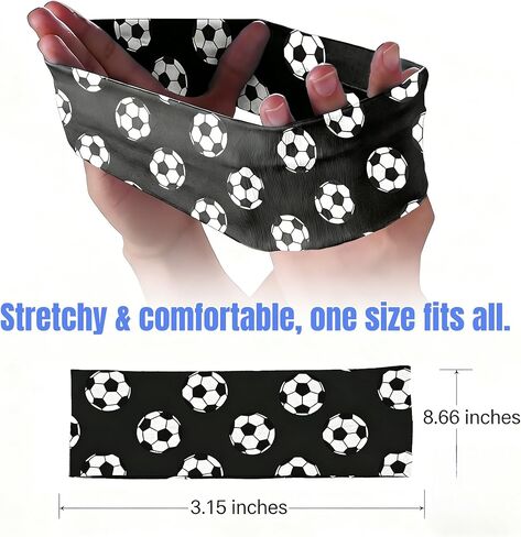 Soccer Headbands 5-Pack, Elastic Sports Sweatbands with Football Print Pattern, Wide Breathable Athletic Head Wraps for Men and Women, Red Black Blue White Colors in Saudi Arabia