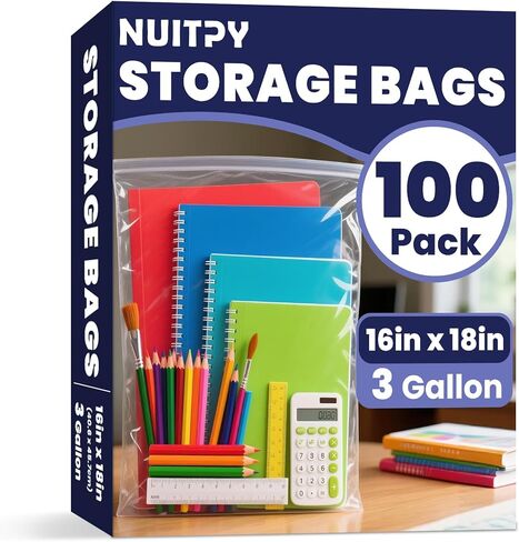40 Pack Large 3 Gallon Storage Bags with Zipper Top, 16 x 18 inch Zipper Bags, Clear Plastic Bag for Storage, Reusable, Sealable Storage Bag for Clothes, Travel & Moving, Double-sided Thickness 4 Mil in Saudi Arabia