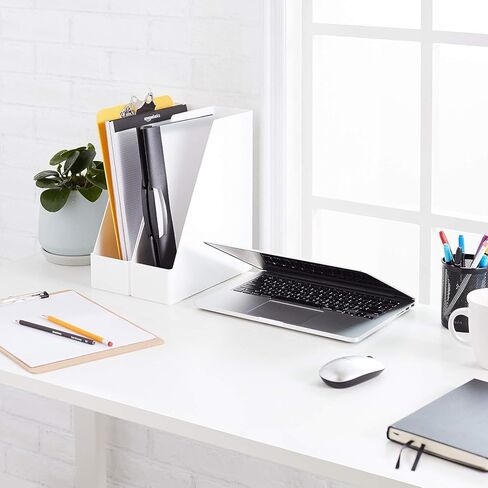 Amazon Basics Rectangular Plastic Desk Organizer, Magazine Rack, White, 2-Pack in Saudi Arabia