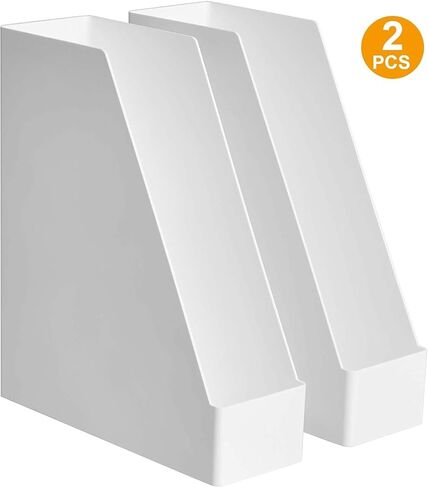 Amazon Basics Rectangular Plastic Desk Organizer, Magazine Rack, White, 2-Pack in Saudi Arabia