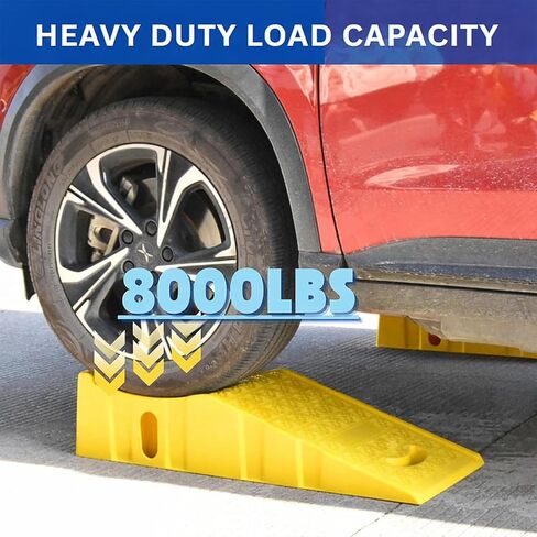 BESEA Heavy Duty Tire Changing Ramps, 2Pack Yellow Trailer Ramps with Non-Slip Surface & Reflective Strips, 8000 lbs Capacity Ramp, 34.8"x13"x8" in Kuwait