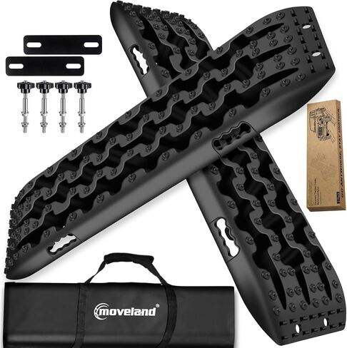 moveland Recovery Traction Boards 4WD, 10 Ton Heavy Duty Nylon Off-Road Tracks for Sand Mud Snow, Tire Grip Rescue Boards for SUV Truck Jeep, Includes Mounting Kit & Carry Bag (Black) in Saudi Arabia