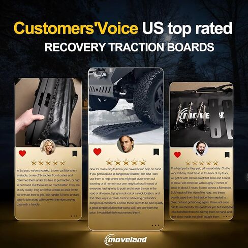 moveland Recovery Traction Boards 4WD, 10 Ton Heavy Duty Nylon Off-Road Tracks for Sand Mud Snow, Tire Grip Rescue Boards for SUV Truck Jeep, Includes Mounting Kit & Carry Bag (Black) in Saudi Arabia
