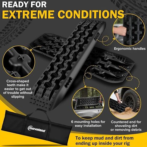 moveland Recovery Traction Boards 4WD, 10 Ton Heavy Duty Nylon Off-Road Tracks for Sand Mud Snow, Tire Grip Rescue Boards for SUV Truck Jeep, Includes Mounting Kit & Carry Bag (Black) in Saudi Arabia