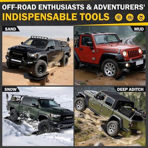 moveland Recovery Traction Boards 4WD, 10 Ton Heavy Duty Nylon Off-Road Tracks for Sand Mud Snow, Tire Grip Rescue Boards for SUV Truck Jeep, Includes Mounting Kit & Carry Bag (Black) in Saudi Arabia