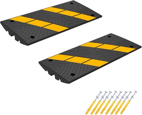 2-حزمة 35.4 "× 15.75" × 2.6 منحدر كبح مطاطي شديد التحمل عتبة الجسر مسارات كبح المنحدرات سعة 22000 رطل منحدر درب للسيارات والشاحنات وسيارات الدفع الرباعي والكراسي المتحركة والمستودعات - منحدرات سيارة سوداء للممر in Kuwait