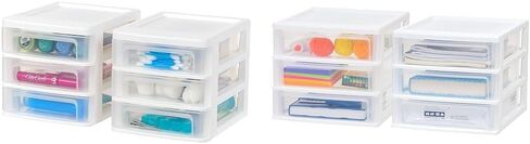 IRIS USA Medium 3-Drawer Desktop Organizer with Open Tray Top, 2 Pack, Plastic Drawer Storage Container for Stationery Art Craft Supplies, White in Kuwait