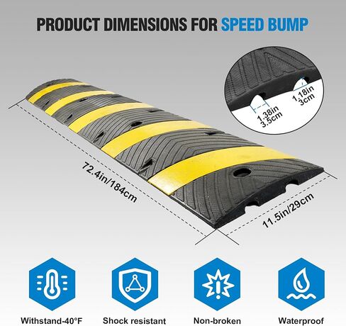 STARSIGNS 72" Heavy Duty Rubber Speed Bumps (4 Pack) - Cable Protector Ramp for Driveway Asphalt Concrete Gravel with Bolt Spikes Anchors for Parking Lot, Warehouse, Road in Saudi Arabia