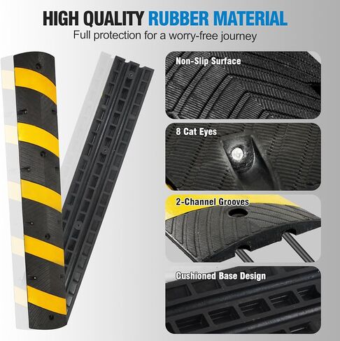 STARSIGNS 72" Heavy Duty Rubber Speed Bumps (4 Pack) - Cable Protector Ramp for Driveway Asphalt Concrete Gravel with Bolt Spikes Anchors for Parking Lot, Warehouse, Road in Saudi Arabia