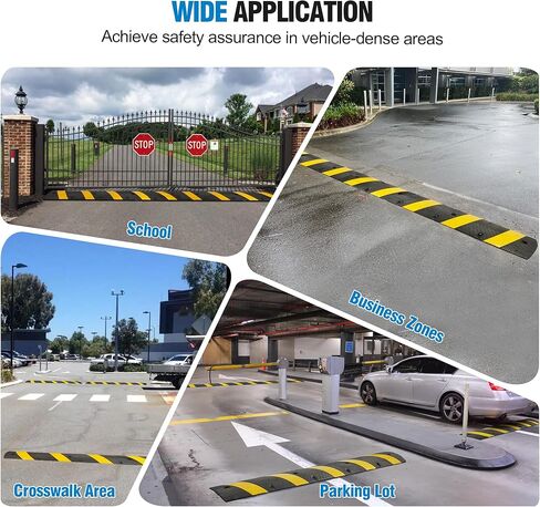 STARSIGNS 72" Heavy Duty Rubber Speed Bumps (4 Pack) - Cable Protector Ramp for Driveway Asphalt Concrete Gravel with Bolt Spikes Anchors for Parking Lot, Warehouse, Road in Saudi Arabia