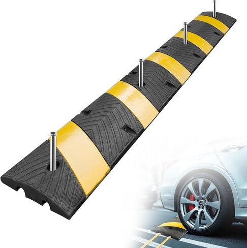 STARSIGNS 72" Heavy Duty Rubber Speed Bumps (4 Pack) - Cable Protector Ramp for Driveway Asphalt Concrete Gravel with Bolt Spikes Anchors for Parking Lot, Warehouse, Road in Saudi Arabia