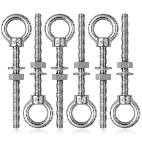 6 عبوات من مسامير العين، بطول 3/8 بوصة × 4 بوصة، مسمار عين من الفولاذ المقاوم للصدأ مع كتف، حلقة رفع للكتف شديدة التحمل، مسامير ذات عيون ملولبة مع غسالات صواميل للأماكن الخارجية والداخلية in Kuwait