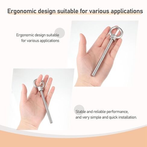 6 عبوات من مسامير العين، بطول 3/8 بوصة × 4 بوصة، مسمار عين من الفولاذ المقاوم للصدأ مع كتف، حلقة رفع للكتف شديدة التحمل، مسامير ذات عيون ملولبة مع غسالات صواميل للأماكن الخارجية والداخلية in Kuwait