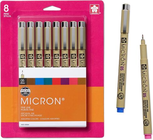 SAKURA Pigma Micron Fineliner Pens - Archival Black, Colored Ink Pens for Writing, Drawing, Journaling - 05 Point Size - 8 Pack in Kuwait