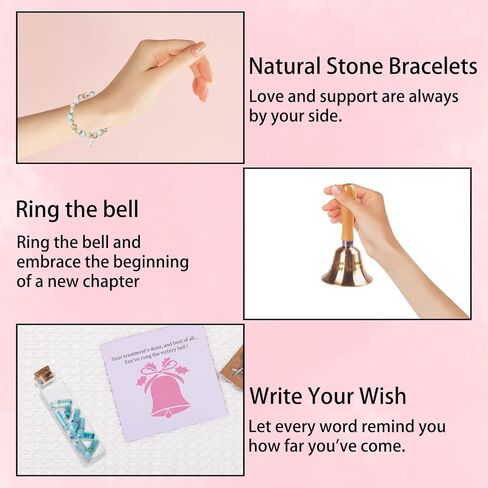 مجموعة هدايا الناجيات من السرطان للنساء - صندوق هدايا نهاية جرس العلاج الكيميائي مع سوار ملهم للسرطان، اليوم الأخير للاحتفال بالعلاج الكيميائي، هدايا التعافي والشفاء in Kuwait