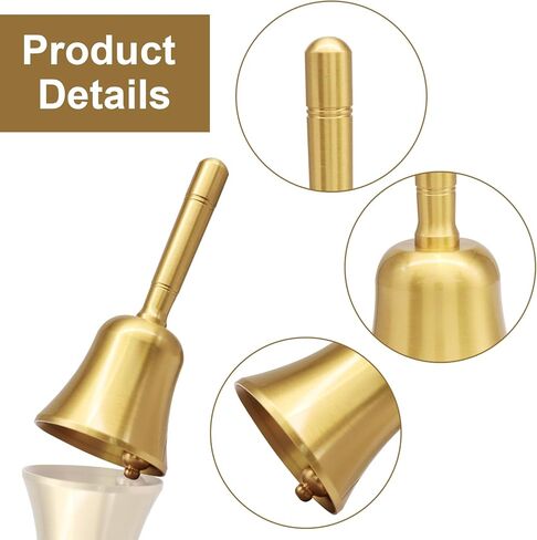 Super Loud Solid Brass Hand Call Bell - Elegant Gold Finish for Weddings, Classroom, Dinner, Meditation & More, Premium Quality Brass with Ergonomic Non-Slip Handle, Clear Resonant Sound in Kuwait