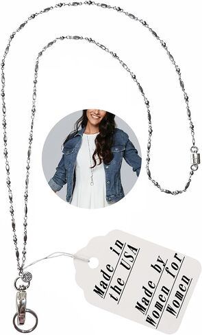 Hidden Hollow Beads Stainless Steel Chain Women's Lanyard, Stronger, Made in USA Teacher ID Badge Card Holder Keys - Stainless Steel - Non Breakaway in Kuwait