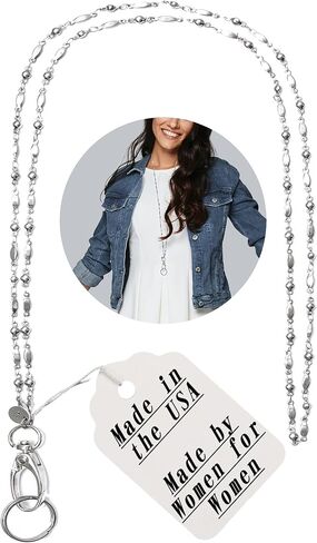Hidden Hollow Beads Stainless Steel Chain Women's Lanyard, Stronger, Made in USA Teacher ID Badge Card Holder Keys - Stainless Steel - Non Breakaway in Kuwait