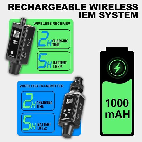 Wireless In Ear Monitor System, Professional UHF Metal Wireless IEM System, 16 Adjustable Channel, Portable Rechargeable Transmitter and bodypack Receiver for Studio, Band Rehearsal, Live Performance in Kuwait