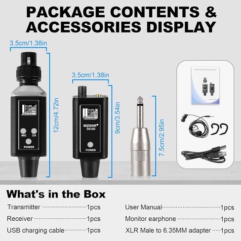Wireless In Ear Monitor System, Professional UHF Metal Wireless IEM System, 16 Adjustable Channel, Portable Rechargeable Transmitter and bodypack Receiver for Studio, Band Rehearsal, Live Performance in Kuwait