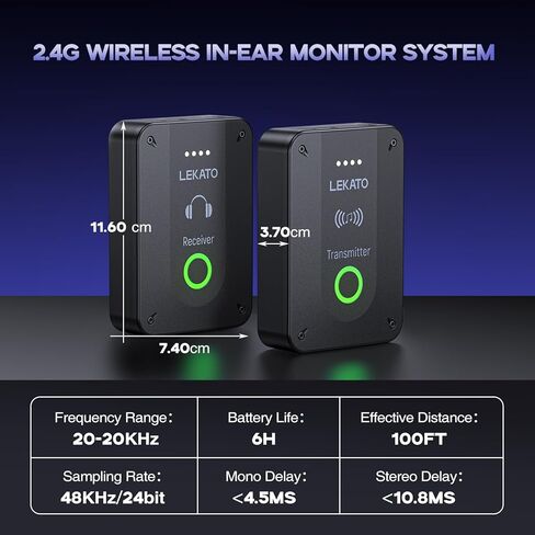 LEKATO Wireless in Ear Monitor System MS-02 Transmitter, Upgraded 2.4G Stereo IEM System Low Latency, Auto-Pairing,One to More, in-Ear Monitoring for Church,Band,Singer,Stage (Only Transmitter) in Kuwait