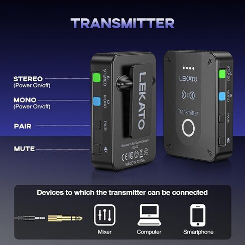 LEKATO Wireless in Ear Monitor System MS-02 Transmitter, Upgraded 2.4G Stereo IEM System Low Latency, Auto-Pairing,One to More, in-Ear Monitoring for Church,Band,Singer,Stage (Only Transmitter) in Kuwait