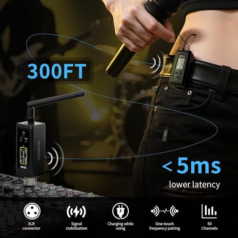 UHF Wireless in Ear Monitor System with Antenna, 902-927MHz, 50 Channel IEM System, 300 FT Range, Beltpack Transmitter Receiver, in Ear Monitoring for Church, Live Performance, Rehearsal, F10P in Kuwait