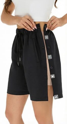 Women’s Adaptive Post-Op Tear Away Shorts, Magnetic Side Open Breakaway Sweat Shorts, Reinforced Secure Closure, Pockets in Kuwait