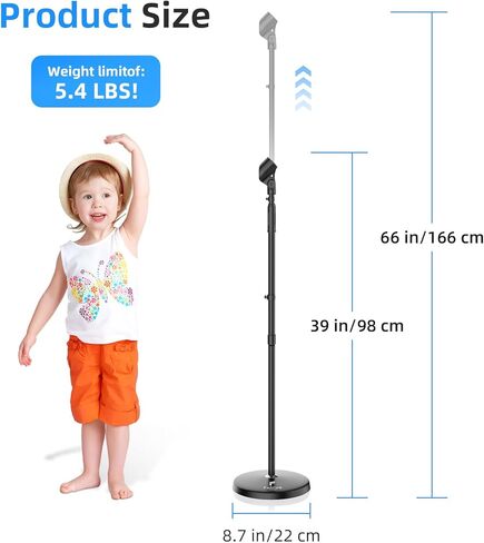 حامل ميكروفون على الأرض، ارتفاع قابل للتعديل من 39 بوصة إلى 66 بوصة، مشبك ميكروفون قابل للدوران 180 درجة، قاعدة دائرية متينة، حامل ذراع ميكروفون للمرحلة، الاستوديوهات، الأطفال in Kuwait