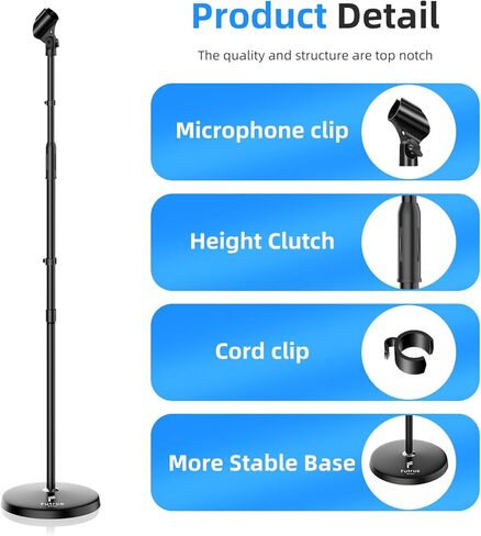 حامل ميكروفون على الأرض، ارتفاع قابل للتعديل من 39 بوصة إلى 66 بوصة، مشبك ميكروفون قابل للدوران 180 درجة، قاعدة دائرية متينة، حامل ذراع ميكروفون للمرحلة، الاستوديوهات، الأطفال in Kuwait