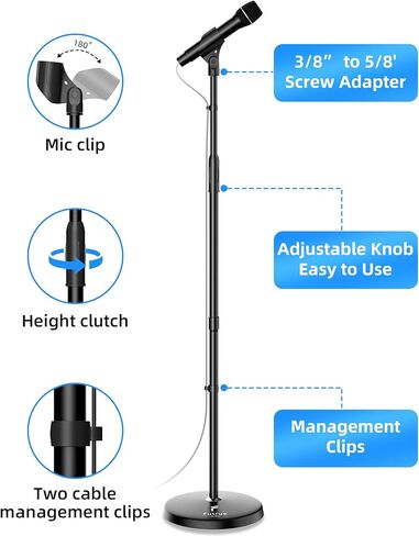 حامل ميكروفون على الأرض، ارتفاع قابل للتعديل من 39 بوصة إلى 66 بوصة، مشبك ميكروفون قابل للدوران 180 درجة، قاعدة دائرية متينة، حامل ذراع ميكروفون للمرحلة، الاستوديوهات، الأطفال in Kuwait