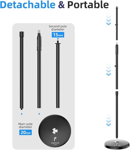 حامل ميكروفون على الأرض، ارتفاع قابل للتعديل من 39 بوصة إلى 66 بوصة، مشبك ميكروفون قابل للدوران 180 درجة، قاعدة دائرية متينة، حامل ذراع ميكروفون للمرحلة، الاستوديوهات، الأطفال in Kuwait