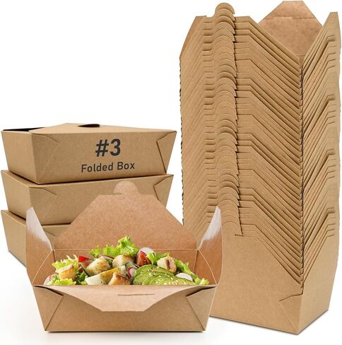 EcoDispose 71 oz Kraft Paper Pack of 70 Fold To Go Containers, Microwaveable Leak and Grease Proof Take Out Boxes for Lunch,Leftover and Restaurant in Saudi Arabia