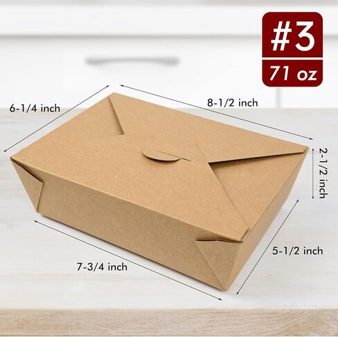 EcoDispose 71 oz Kraft Paper Pack of 70 Fold To Go Containers, Microwaveable Leak and Grease Proof Take Out Boxes for Lunch,Leftover and Restaurant in Saudi Arabia