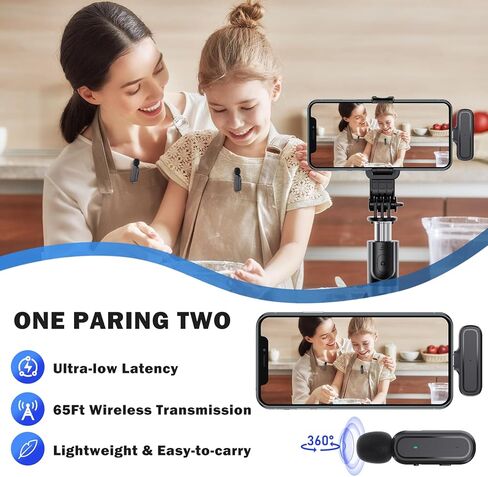 قطعتان من ميكروفون Lavalier اللاسلكي لأجهزة iPhone iPad Android PC، ميكروفون صغير مع علبة شحن 8H، ميكروفونات بمشبك USB-C لمدونات الفيديو، TikTok، YouTube، تسجيل الفيديو، تقليل الضوضاء، 65 قدم in Kuwait
