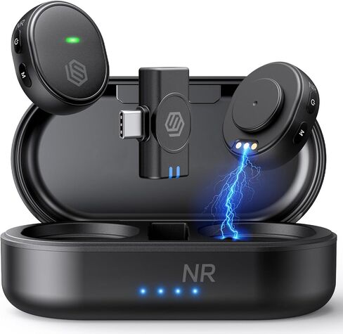 2-Pack Wireless Microphone for iPhone/Android/iPad, 3-Level AI Noise Canceling USB-C Clip-on Mic with Charging Case, Lightning, Mini Lavalier Microphones for Vlogging, Recording, YouTube, TikTok in Saudi Arabia