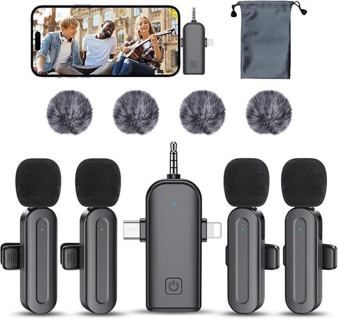 3 In 1 Mini Wireless Lavalier Microphone for Iphone: Bluetooth Lapel Mic For iPad Android Phone Camera Pc - Small Clip Microphones Crystal Clear Sound Quality for Recording Vlogging Live Streaming in Saudi Arabia