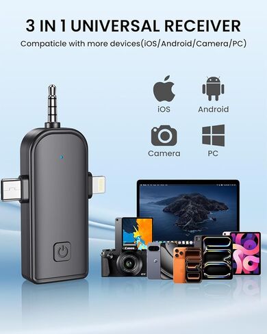 3 In 1 Mini Wireless Lavalier Microphone for Iphone: Bluetooth Lapel Mic For iPad Android Phone Camera Pc - Small Clip Microphones Crystal Clear Sound Quality for Recording Vlogging Live Streaming in Saudi Arabia