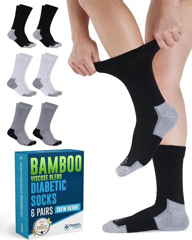 Doctor's Select Diabetic Socks for Women & Men - 6 Pairs Knit Viscose Bamboo Neuropathy Socks | Moisture-Wicking, Non-Binding in Kuwait