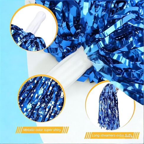 24 PCS Blue Cheerleading Pom Poms Bulk - Soft Sparkly Dance Poms for Cheerleaders, Pep Rallies, Sports Events & Party Decor in Kuwait