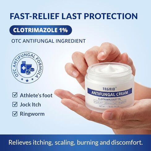 TAGRID NDC-Approved 1% Clotrimazole Antifungal Cream: Powerful, Non-Prescription Relief for Ringworm, Athlete's Foot, and Jock Itch - 50g in Kuwait