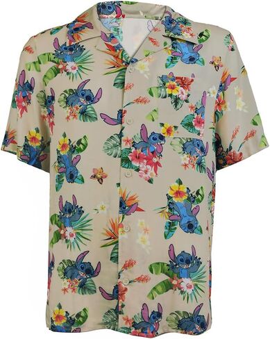 Disney Lilo and Stitch Men's Stitch Tropical Hawaiian Button Up Shirt in Saudi Arabia