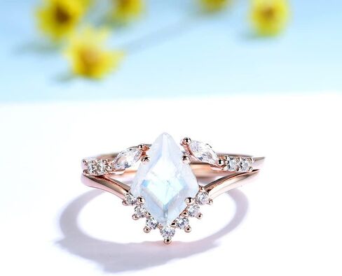 ITI KUOLOLIT Natural Moonstone Gemstone Genuine 925 Sterling Silver Ring Set for Women Kite Cut Women's Ring for Engagement Bride Romantic Trendy Gift in Kuwait