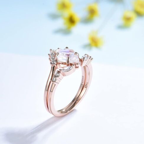 ITI KUOLOLIT Natural Moonstone Gemstone Genuine 925 Sterling Silver Ring Set for Women Kite Cut Women's Ring for Engagement Bride Romantic Trendy Gift in Kuwait