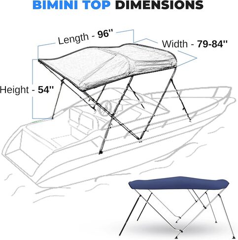 غطاء قارب علوي من SereneLife 4 Bow Blue Bimini، مع إطار من الألومنيوم من القماش، ومظلة مقاومة للماء للحماية من الأشعة فوق البنفسجية من المستوى 4، مع أشرطة أمامية وأذرع دعم خلفية، تناسب القوارب بطول 8 بوصات × 79-84 بوصة عرضًا × 54 بوصة ارتفاعًا، سهلة الترك in Saudi Arabia