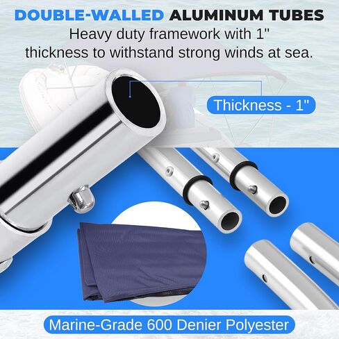 غطاء قارب علوي من SereneLife 4 Bow Blue Bimini، مع إطار من الألومنيوم من القماش، ومظلة مقاومة للماء للحماية من الأشعة فوق البنفسجية من المستوى 4، مع أشرطة أمامية وأذرع دعم خلفية، تناسب القوارب بطول 8 بوصات × 79-84 بوصة عرضًا × 54 بوصة ارتفاعًا، سهلة الترك in Saudi Arabia
