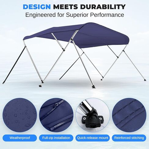 غطاء قارب علوي من SereneLife 4 Bow Blue Bimini، مع إطار من الألومنيوم من القماش، ومظلة مقاومة للماء للحماية من الأشعة فوق البنفسجية من المستوى 4، مع أشرطة أمامية وأذرع دعم خلفية، تناسب القوارب بطول 8 بوصات × 79-84 بوصة عرضًا × 54 بوصة ارتفاعًا، سهلة الترك in Saudi Arabia