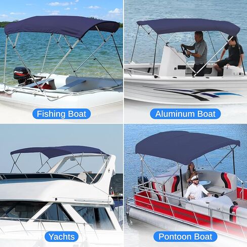 غطاء قارب علوي من SereneLife 4 Bow Blue Bimini، مع إطار من الألومنيوم من القماش، ومظلة مقاومة للماء للحماية من الأشعة فوق البنفسجية من المستوى 4، مع أشرطة أمامية وأذرع دعم خلفية، تناسب القوارب بطول 8 بوصات × 79-84 بوصة عرضًا × 54 بوصة ارتفاعًا، سهلة الترك in Saudi Arabia