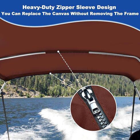 3 قطع من قماش بيميني العلوي البديل للقارب مع فتحة خفيفة وحذاء للتخزين، وأكمام بسحاب سهلة التركيب، مقاومة للماء شديدة التحمل، مظلة قارب ظل الشمس البحرية 900D بدون إطار، 6'L 61"-66"W كلاريت in Kuwait