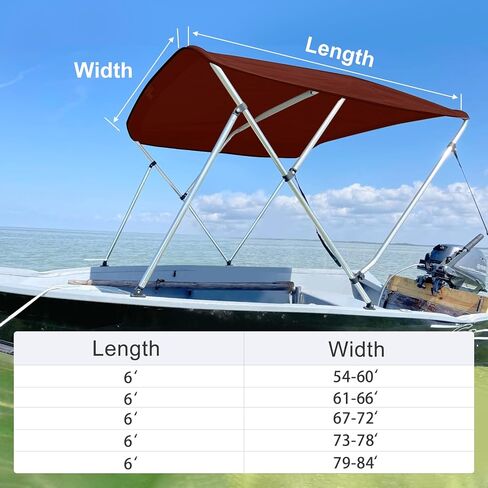 3 قطع من قماش بيميني العلوي البديل للقارب مع فتحة خفيفة وحذاء للتخزين، وأكمام بسحاب سهلة التركيب، مقاومة للماء شديدة التحمل، مظلة قارب ظل الشمس البحرية 900D بدون إطار، 6'L 61"-66"W كلاريت in Kuwait